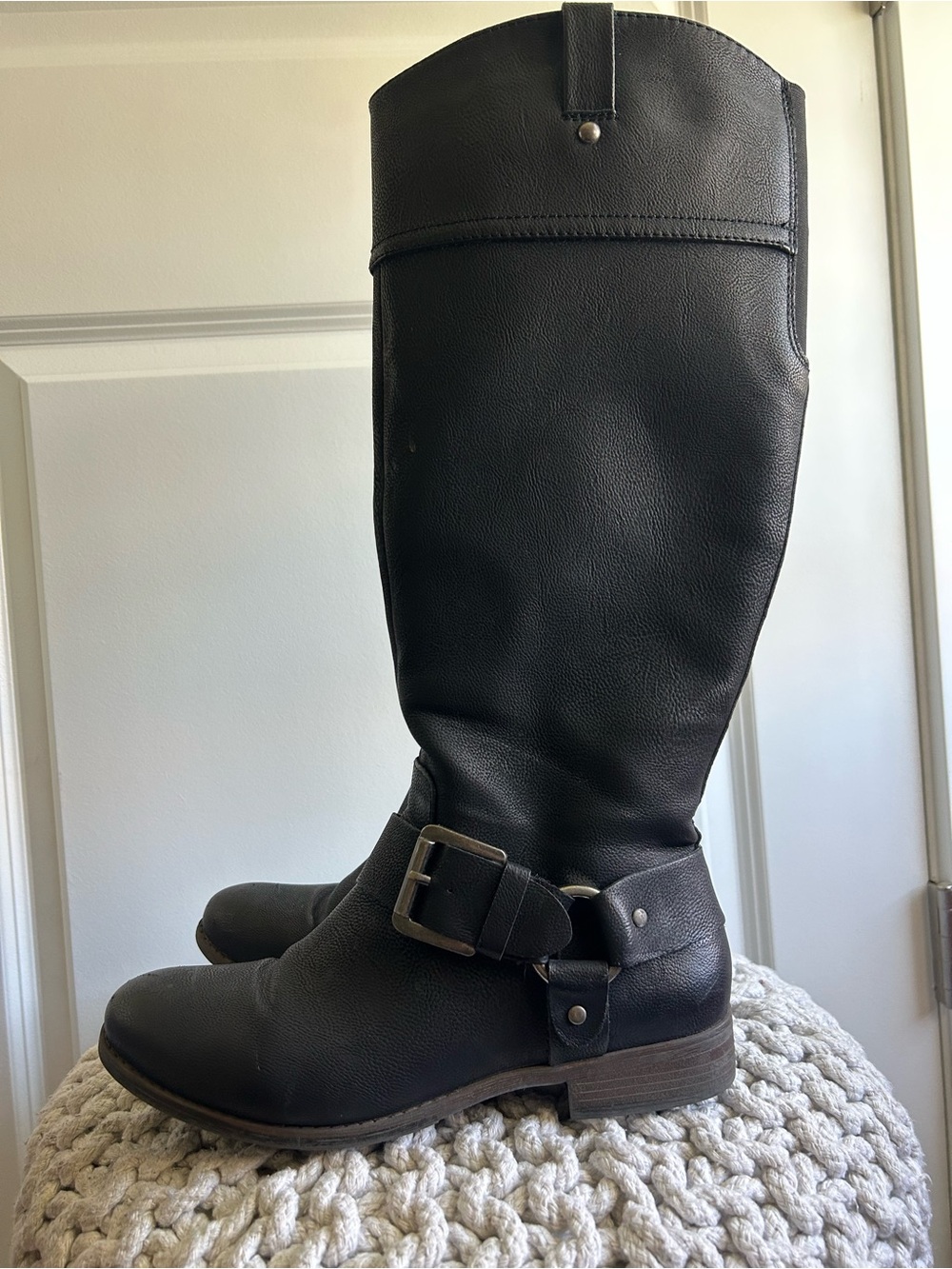 Ruff Hewn Black Tall Faux Leather Zip Riding Boots